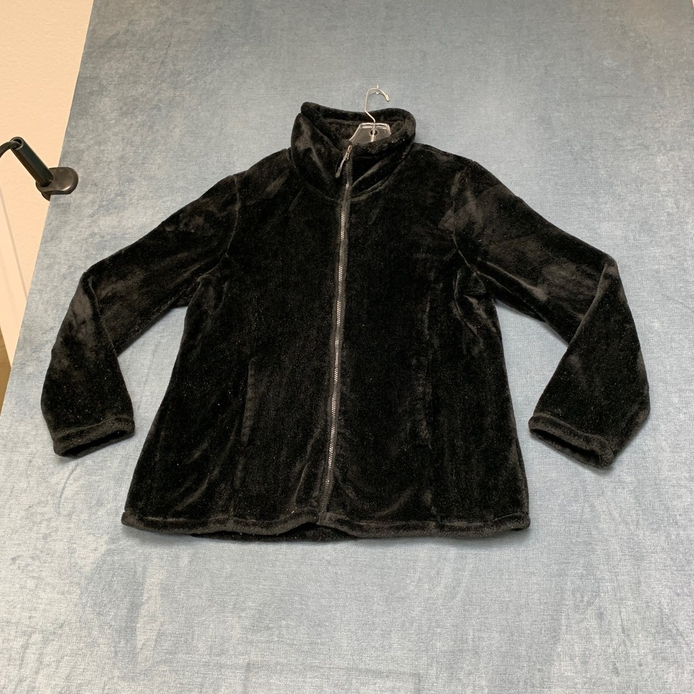32 Degrees Heat Plush Velvet Full Zip Jacket Womens XL Black Winter Long Sleeve